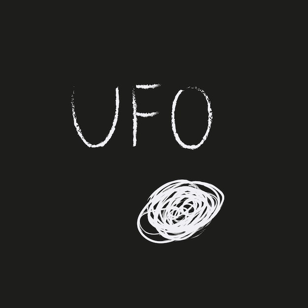 幼稚なスタイルでコスモス イラストを落書き ufo ブラック ホール黒と白をレタリングと手描きのスペース カード