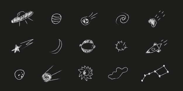 Doodle cosmos illustration set in childish style design clipart Hand drawn abstract space elements