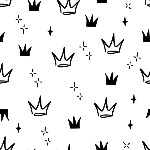 Doodle crown hand drawn seamless pattern Doodle princess crown queen tiara pattern Line sketch royal background Queen king hand drawn simple background wallpaper