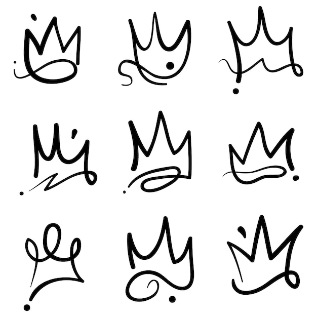 Vector doodle crowns line art king or queen crown sketch fellow crowned heads tiara beautiful diadem