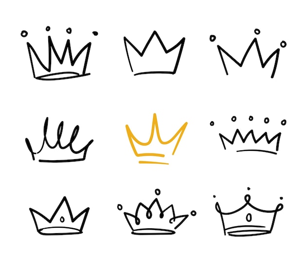 Doodle crowns medieval royal crowns hand drawn luxury jewel monarch