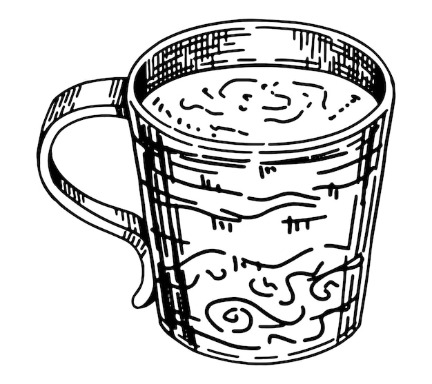 Doodle di una tazza di latte sketch di un'accogliente bevanda al caffè illustrazione vettoriale disegnata a mano single clip art isolata su bianco