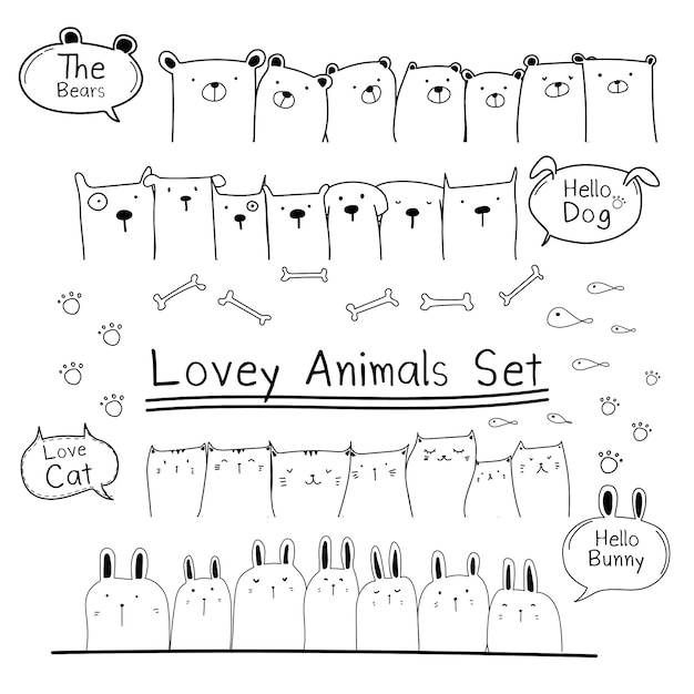 Doodle cute animal set.