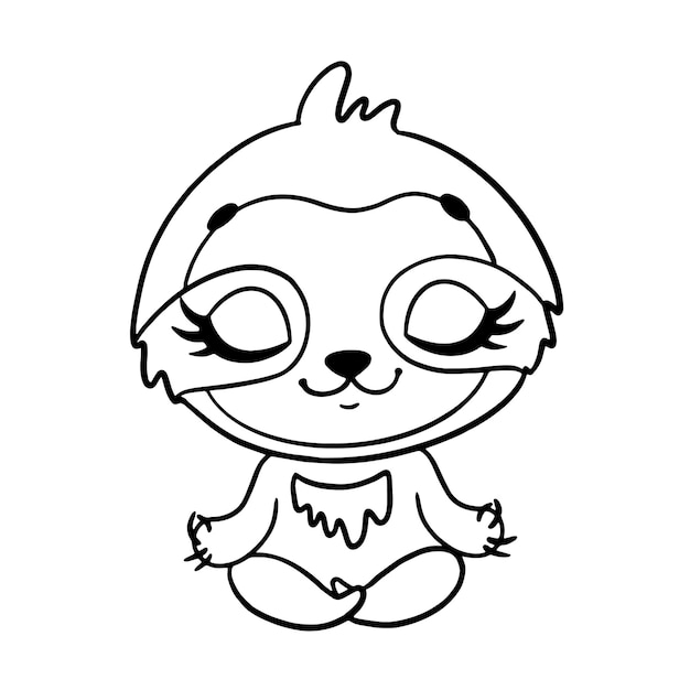 Doodle cute cartoon animals meditate. Sloth meditation coloring page.