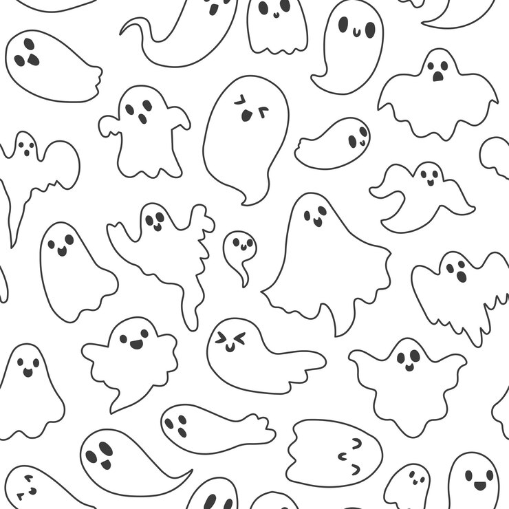 Doodle cute ghosts Haloween seamless pattern