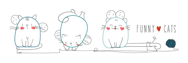Vettore doodle carino disegno a mano divertente animale parata biglietto di auguri cartone animato