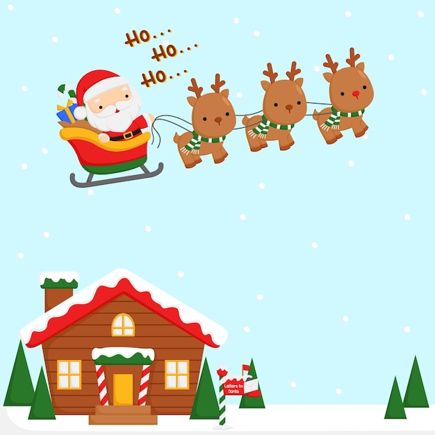 Doodle Cute Santa in Christmas Season Background