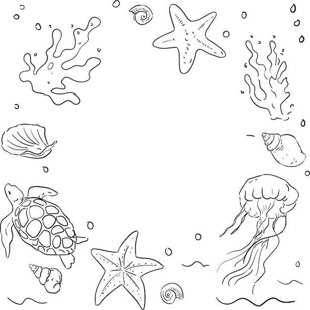 Doodle of cute sea creatures