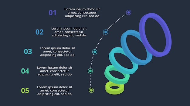 Vector doodle dark infographic elements with 5 options template for web on a black background