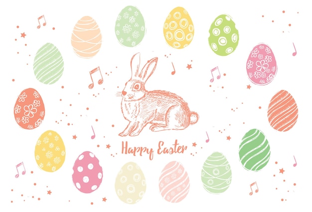 Doodle uova ed elementi decorativi per pasqua.