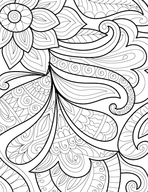 Vettore doodle mehndi decorativo stile disegno floreale pagina da colorare per adulti bambini illustrazione