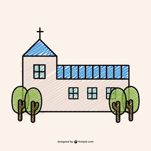 Disegno doodle di una chiesa cristiana