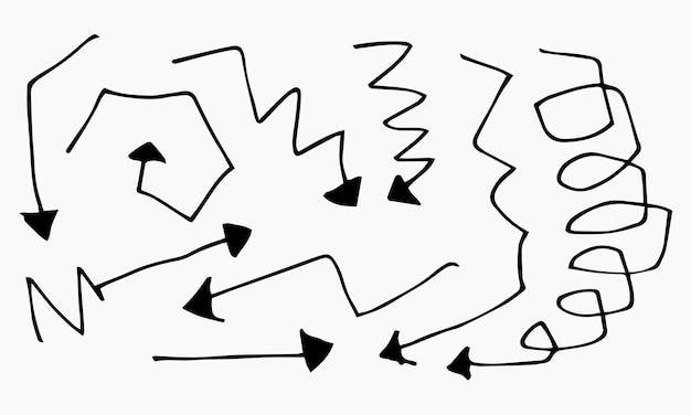 Вектор Элементы дизайна каракули рисованной стрелки изолированы на белом фоне векторная иллюстрация