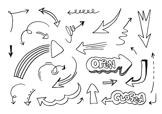 낙서 디자인 요소 손으로 그린 화살표 흰색 배경 벡터 일러스트 레이 션에서 절연