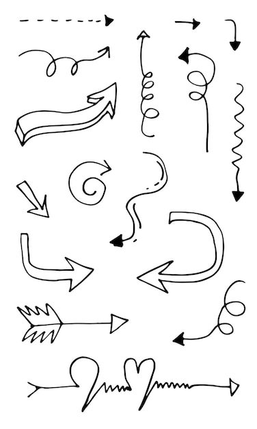 ベクトル 落書きデザイン要素手描きの矢印は、白い背景で隔離