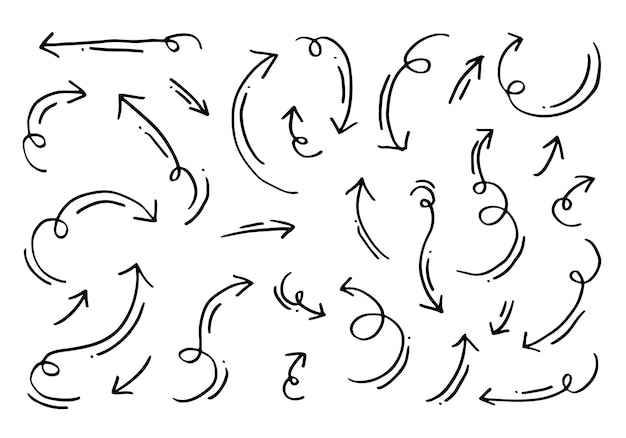 낙서 디자인 요소 손으로 그린 화살표 흰색 배경에 고립. 벡터 일러스트 레이 션.