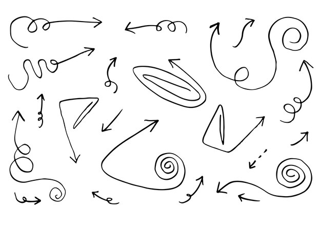 낙서 디자인 요소 손으로 그린 화살표 흰색 배경에 고립. 벡터 일러스트 레이 션.
