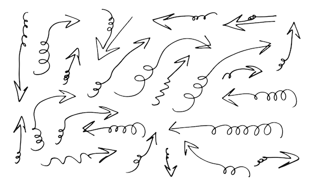 낙서 디자인 요소 손으로 그린 화살표 흰색 배경 벡터 일러스트 레이 션에서 절연