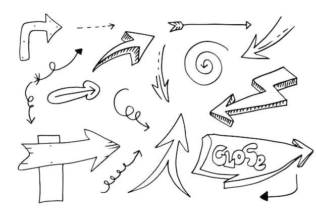 낙서 디자인 요소 손으로 그린 화살표 흰색 배경 벡터 일러스트 레이 션에서 절연