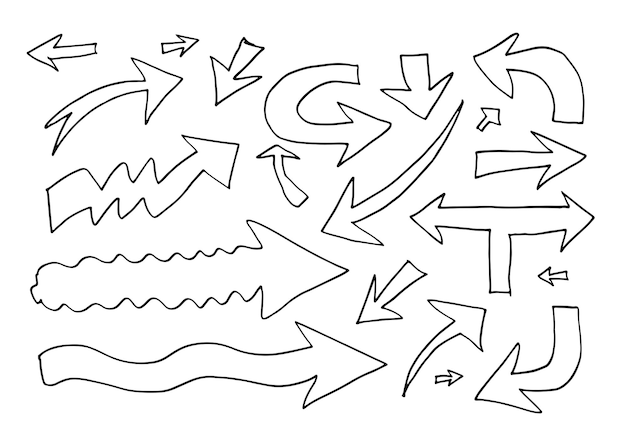 낙서 디자인 요소 손으로 그린 화살표 흰색 배경 벡터 일러스트 레이 션에서 절연