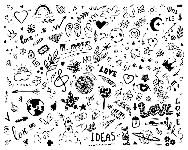 Vector doodle design elements vector set set of creativity doodles