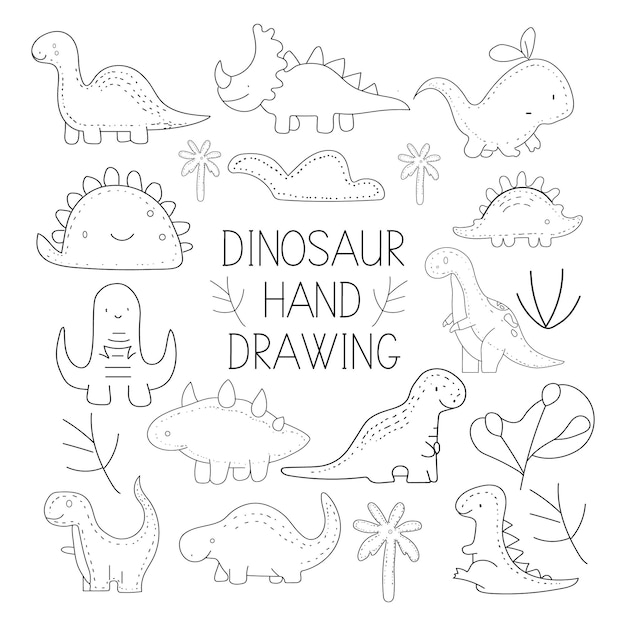 Vector doodle dinosaur vector pack dinosaur clipart dinosaur hand drawing illustration