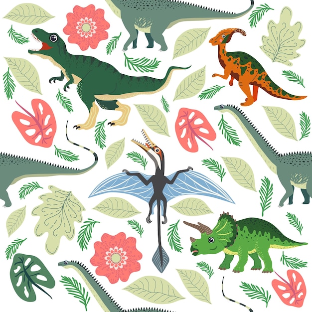 Doodle dinosaurus patroon Naadloze textiel draak print trendy kinderachtig stof achtergrond cartoon dinosaurussen