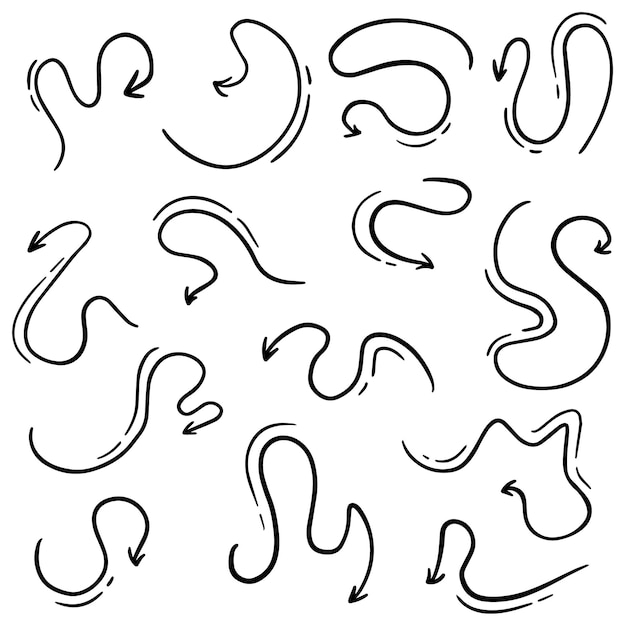 Doodle direction arrows set linear