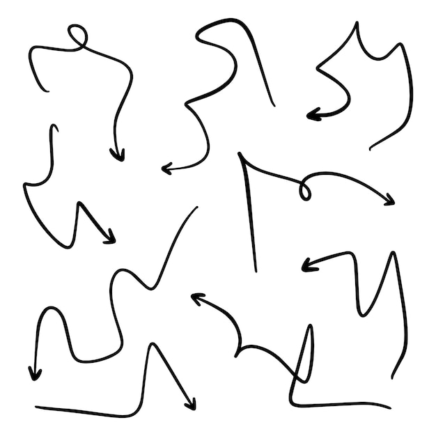 Doodle direction arrows set linear