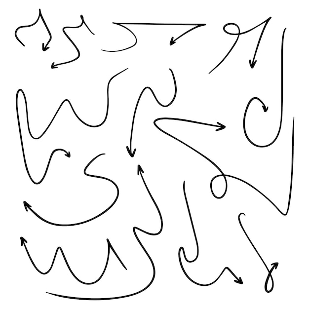 Doodle direction arrows set linear