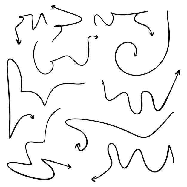 Doodle direction arrows set linear