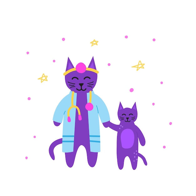 Doodle medico gatto e gattino