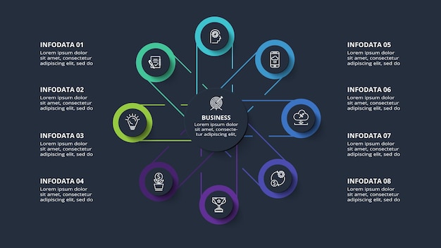 Doodle donkere infographic elementen met 5 opties sjabloon voor web op een zwarte achtergrond