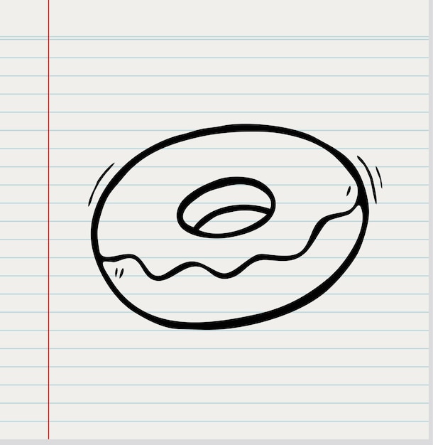 Doodle donut op papier achtergrond Vector bakkerij achtergrondontwerp.