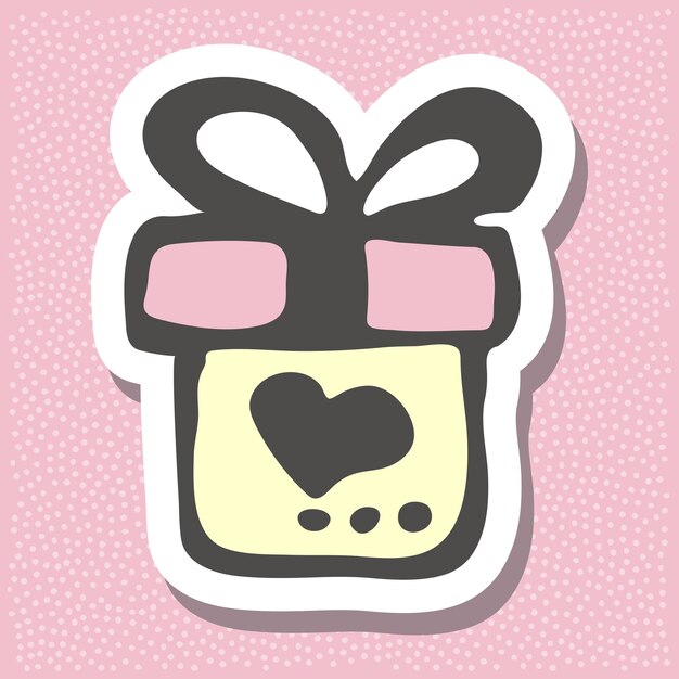Vettore doodle disegno confezione regalo con fiocco con simbolo del cuore colorato