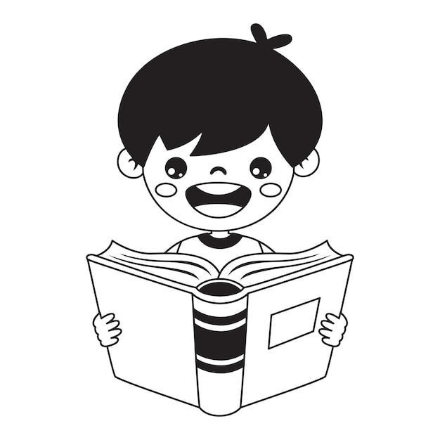 Doodle Drawing Of Kid Reading Book