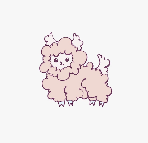 Doodle drawing of little llama in kawaii style