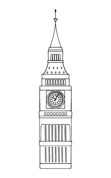 イギリスのビッグ ベンの観光地のシンボルの図面を落書き