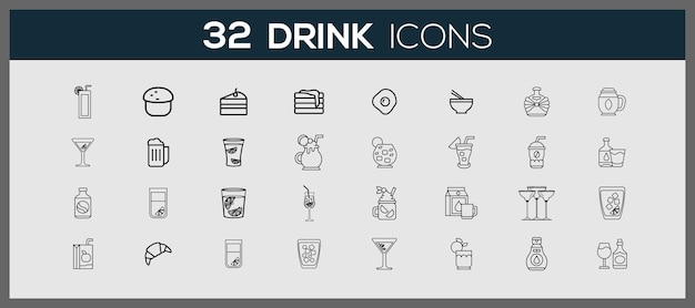 Vettore doodle icone di bevande icone rinfrescanti di bevande illustrazione di raccolta icone rotonde con le diverse