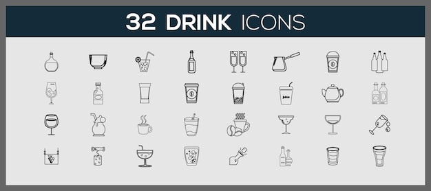 Doodle drinks icons Refreshing drinks icons collection illustration Round icons with the different