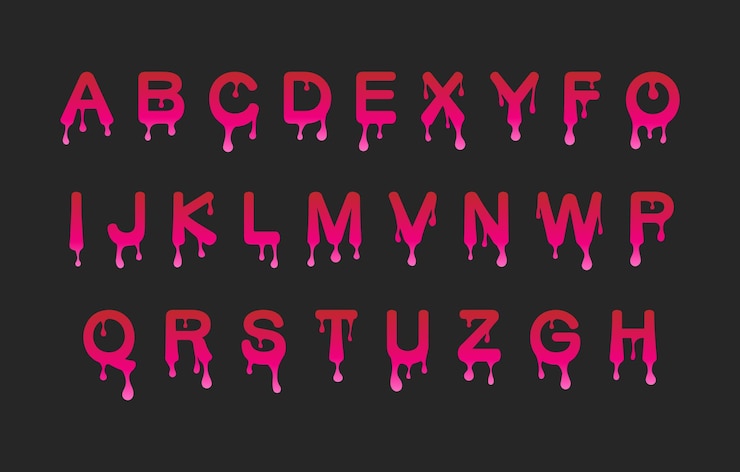 Vector doodle dripped font collection vector english alphabet set melted letter effect