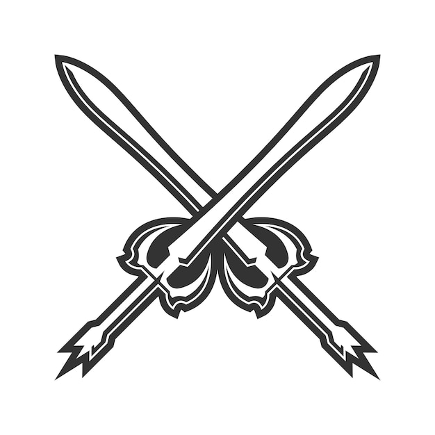 Vector doodle dual zwaard illustratie cartoon concept vector geschikt voor logo behang banner achtergrond kaart boek illustratie tshirt ontwerp sticker cover