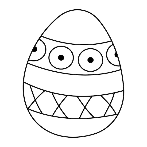 Doodle Easter egg second with stripes and a circle Black and white vector illustration