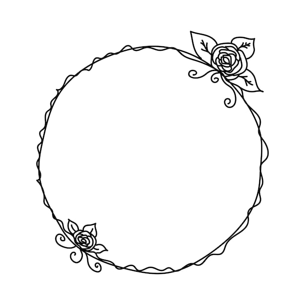 Doodle eenvoudige cirkelframe met elegante bladeren takje en bloemen element vector geïsoleerde illustraties op witte achtergrond hand getrokken bloemenkransen