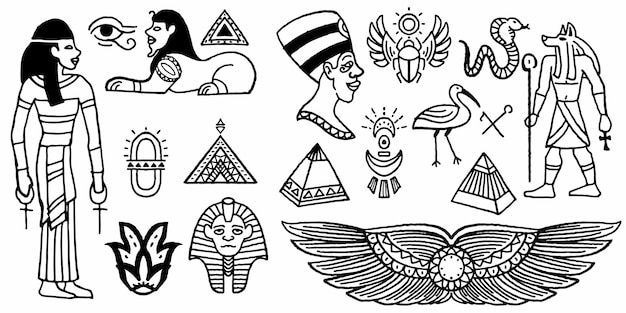 Vector doodle egyptian ancient symbol drawing set mystical elements