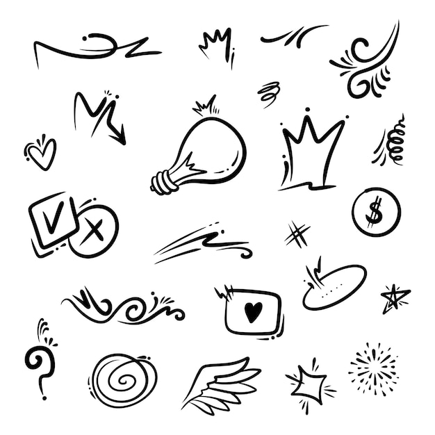 Doodle element vector set voor conceptontwerp