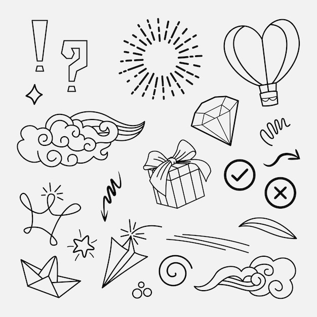 Doodle element vector set voor conceptontwerp