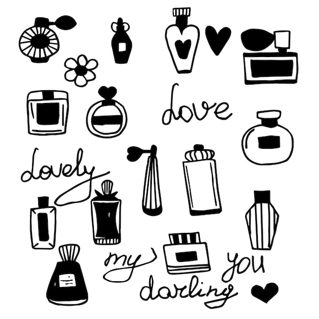 Of doodle elements of perfumery perfumes bottles