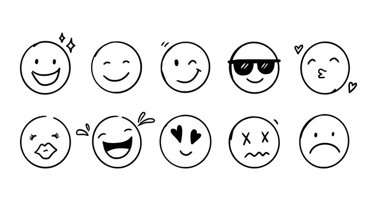 Vector doodle emoji face icon set