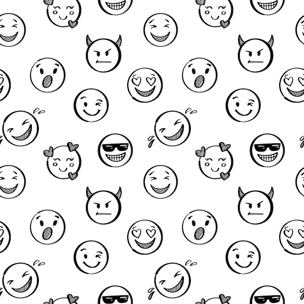 Doodle emoji naadloze patroon Hand getrokken schets positieve emoticons achtergrond